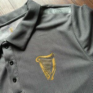 Guinness Performance Golf Polo Shirt Grey Gold Harp Logo XL Dry Fit Active 3204